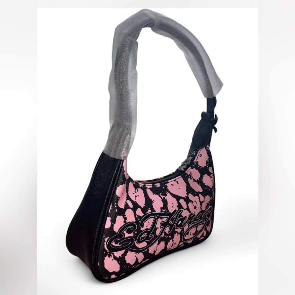 Ed Hardy Black Shoulder Bag with Vibrant Tiger and Floral Art - Picture 2 of 6